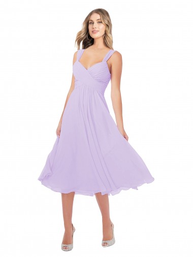 Sleeveless Sweetheart Soft Chiffon Lilac Midi Length High Low Bridesmaid Dress Adelaide