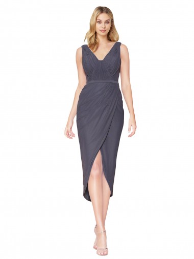 Sleeveless High Neck Soft Chiffon Slate Grey Cocktail Length High Low Evening Gown / Prom Dress / Bridesmaid Dress Adelaide