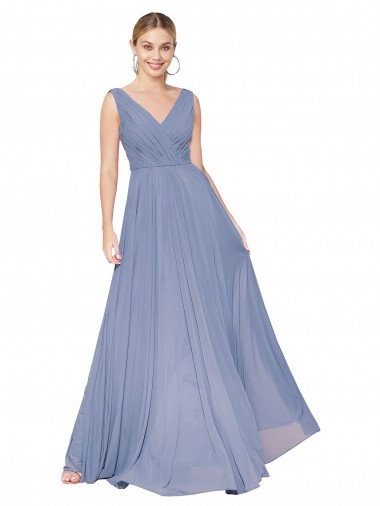 Sleeveless High Neck Soft Chiffon Dusty Blue Long Formal Evening Gown / Prom Dress / Bridesmaid Dress Adelaide