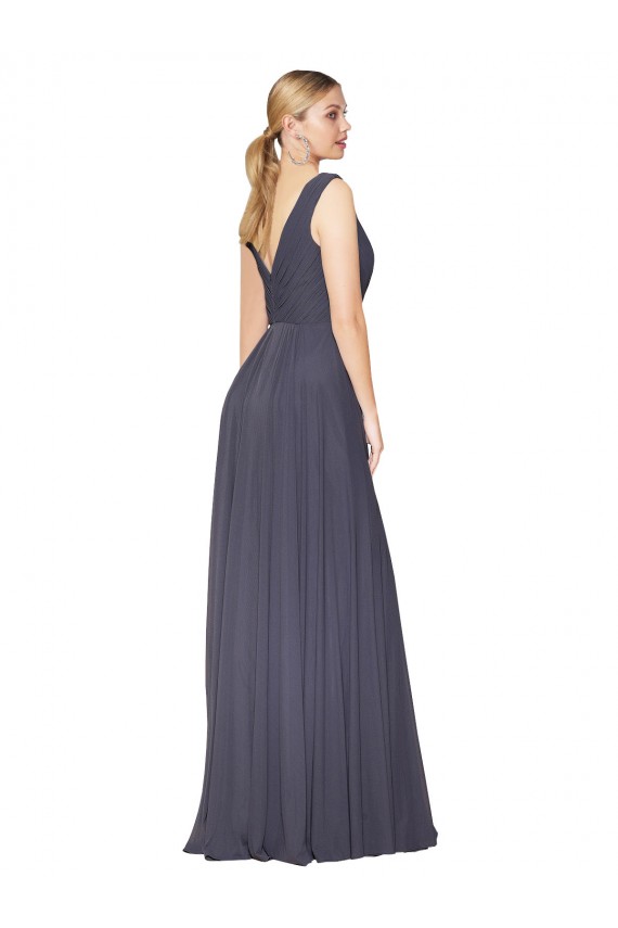 Sleeveless High Neck Soft Chiffon Dusty Blue Long Formal Evening Gown / Prom Dress / Bridesmaid Dress Adelaide