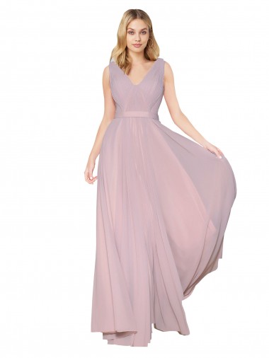 Sleeveless High Neck Soft Chiffon Primrose Long Formal Evening Gown / Prom Dress / Bridesmaid Dress Adelaide