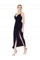 Sleeveless High Neck Soft Chiffon Dark Navy Knee Length Formal Evening Gown / Prom Dress / Bridesmaid Dress Adelaide