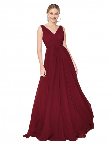 Sleeveless High Neck Soft Chiffon Burgundy Long Formal Dress / Bridesmaid Dress Adelaide