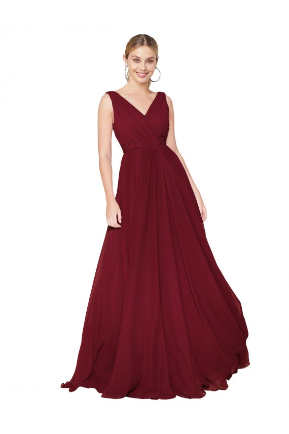 Sleeveless High Neck Soft Chiffon Burgundy Long Formal Dress / Bridesmaid Dress Adelaide