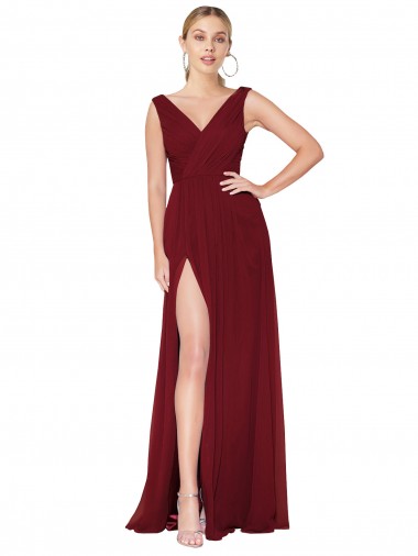 Sleeveless High Neck Soft Chiffon Burgundy Long Black Tie Evening Gown / Prom Dress / Bridesmaid Dress Adelaide
