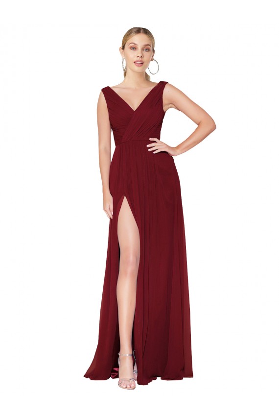 Sleeveless High Neck Soft Chiffon Burgundy Long Black Tie Evening Gown / Prom Dress / Bridesmaid Dress Adelaide