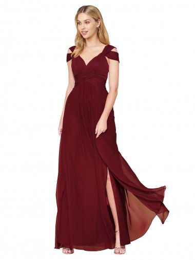Sleeveless High Neck Soft Chiffon Burgundy Long Formal Evening Gown / Prom Dress / Bridesmaid Dress Adelaide