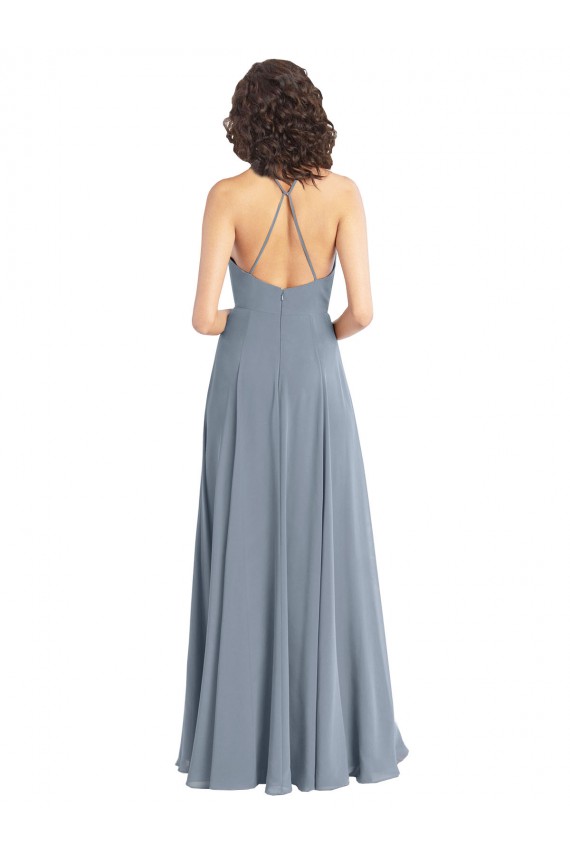 Sleeveless Cowl Neck Soft Chiffon Dusty Blue Long Bridesmaid Dress Adelaide