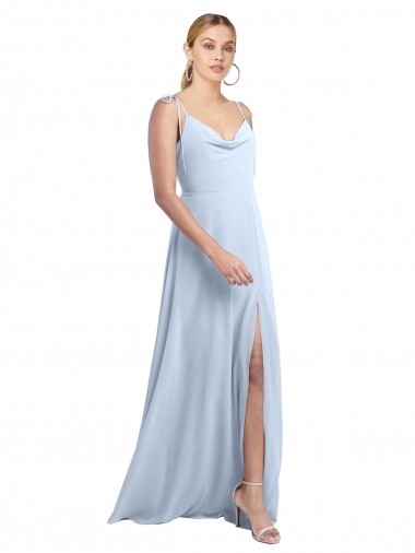 Sleeveless Cowl Neck Chiffon Light Sky Blue Long Bridesmaid Dress / Evening Gowns Adelaide