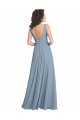 Sleeveless V-Neck Soft Chiffon Dusty Blue Long Bridesmaid Dress Adelaide