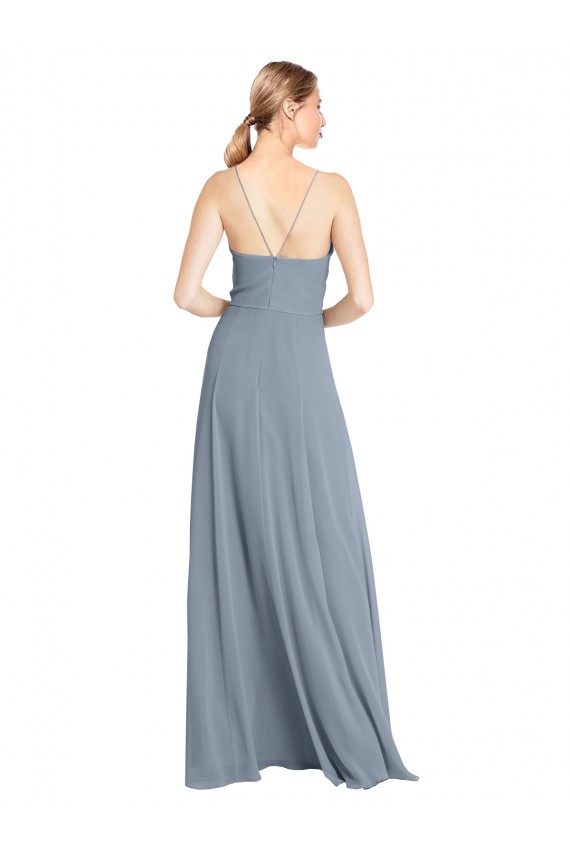 Sleeveless V-Neck Soft Chiffon Dusty Blue Long Bridesmaid Gowns Adelaide
