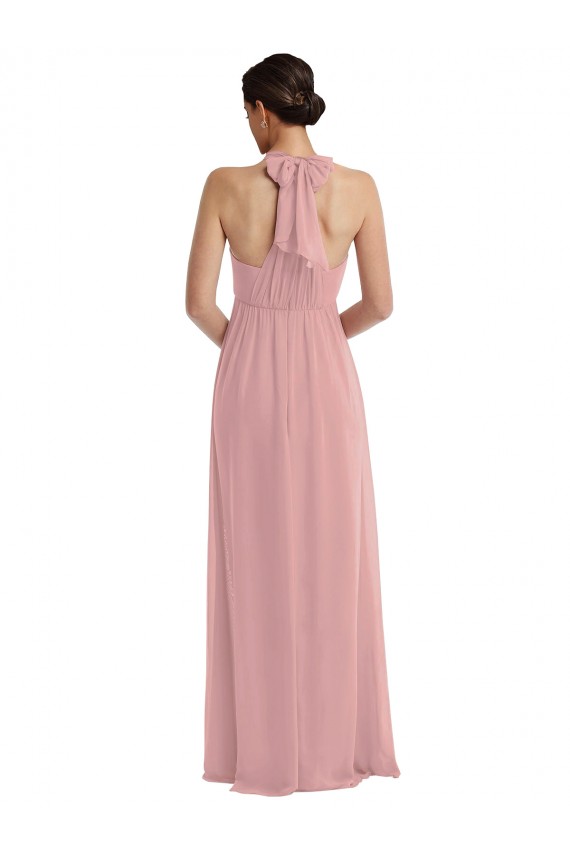 Sleeveless Halter Neck Soft Chiffon Dusty Pink Long Semi Formal Evening Dress / Bridesmaid Dress Adelaide