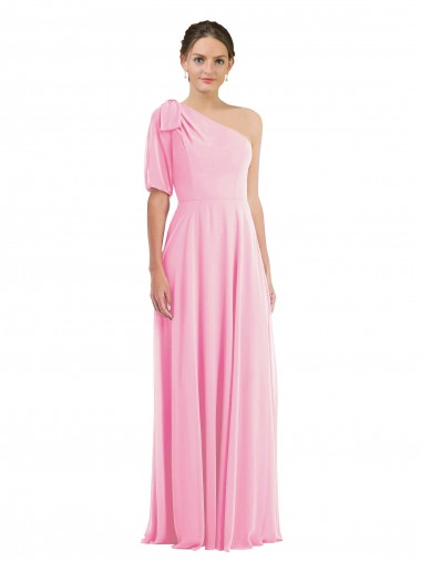 Sleeveless One Shoulder Soft Chiffon Barely Pink Long Semi Formal Evening Dress / Bridesmaid Dress Adelaide