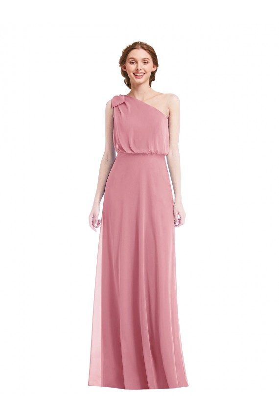 Sleeveless One Shoulder Soft Chiffon Skin Pink Long Semi Formal Evening Dress / Bridesmaid Dress Adelaide