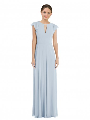 Flutter Sleeves Bateau Neck Soft Chiffon Sea Glass Long Formal Evening Gown / Bridesmaid Dress Adelaide