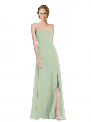 Sleeveless Scoop Neck Soft Chiffon Sage Long Semi Formal Evening Dress / Bridesmaid Dress Adelaide