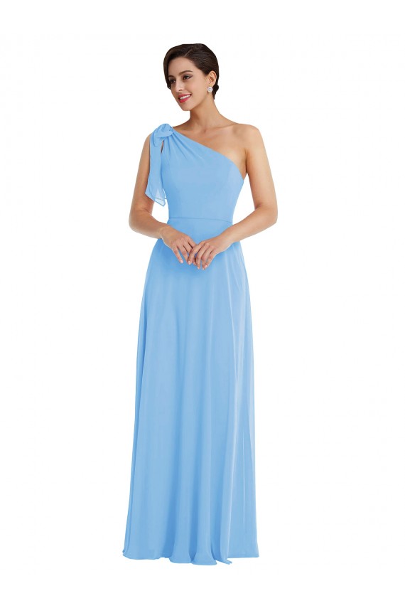 Sleeveless One Shoulder Soft Chiffon Periwinkle Long Semi Formal Evening Dress / Bridesmaid Dress Adelaide