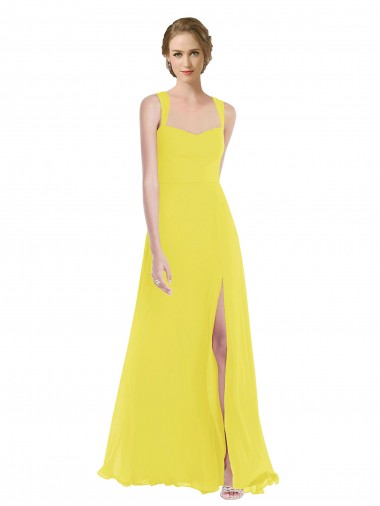 Sleeveless Sweetheart Soft Chiffon Yellow Long Semi Formal Evening Dress / Bridesmaid Dress Adelaide