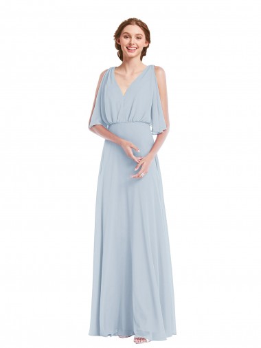 Half Sleeves V-Neck Soft Chiffon Sea Glass Long Evening Gown / Bridesmaid Dress Adelaide