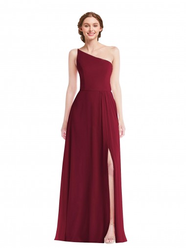 Sleeveless One Shoulder Soft Chiffon Burgundy Long Semi Formal Evening Dress / Bridesmaid Dress Adelaide