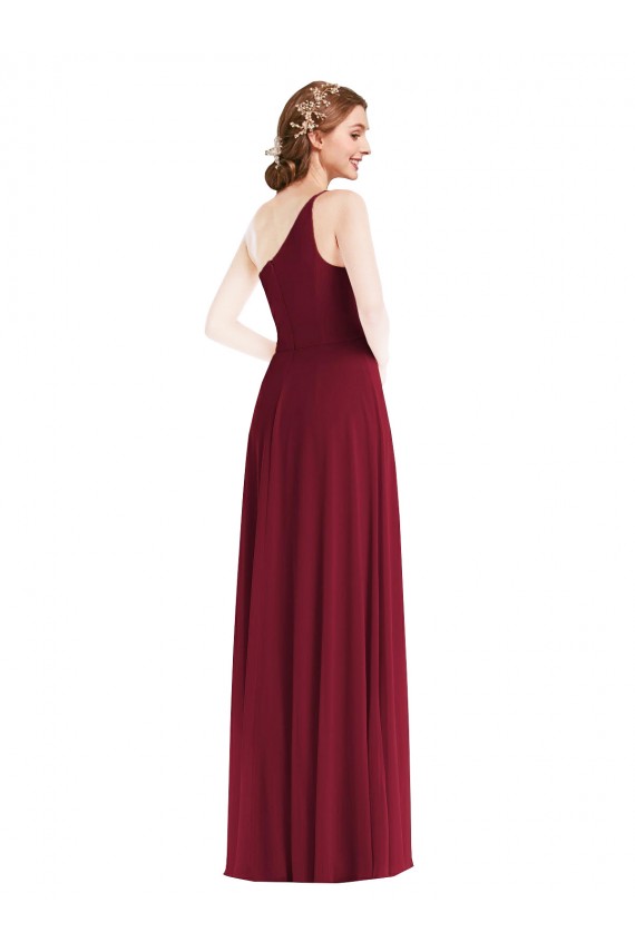 Sleeveless One Shoulder Soft Chiffon Burgundy Long Semi Formal Evening Dress / Bridesmaid Dress Adelaide