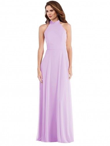 Sleeveless Halter Neck Soft Chiffon Lilac Long Semi Formal Evening Dress / Bridesmaid Dress Adelaide