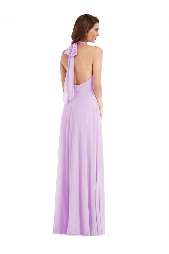 Sleeveless Halter Neck Soft Chiffon Lilac Long Semi Formal Evening Dress / Bridesmaid Dress Adelaide