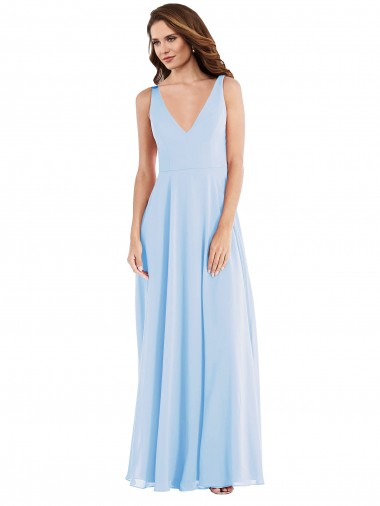 Sleeveless V-Neck Soft Chiffon Light Sky Blue Long Semi Formal Evening Dress / Bridesmaid Dress Adelaide