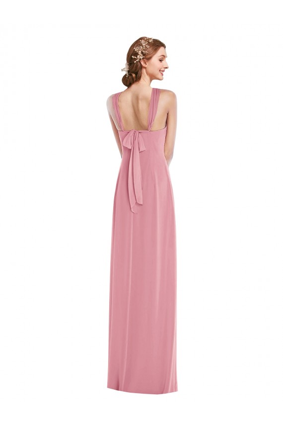 Sleeveless Halter Neck Soft Chiffon Skin Pink Long Semi Formal Evening Dress / Bridesmaid Dress Adelaide