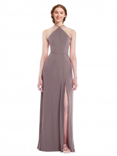 Sleeveless Halter Neck Soft Chiffon Dusty Rose Long Formal Evening Gown / Bridesmaid Dress Adelaide
