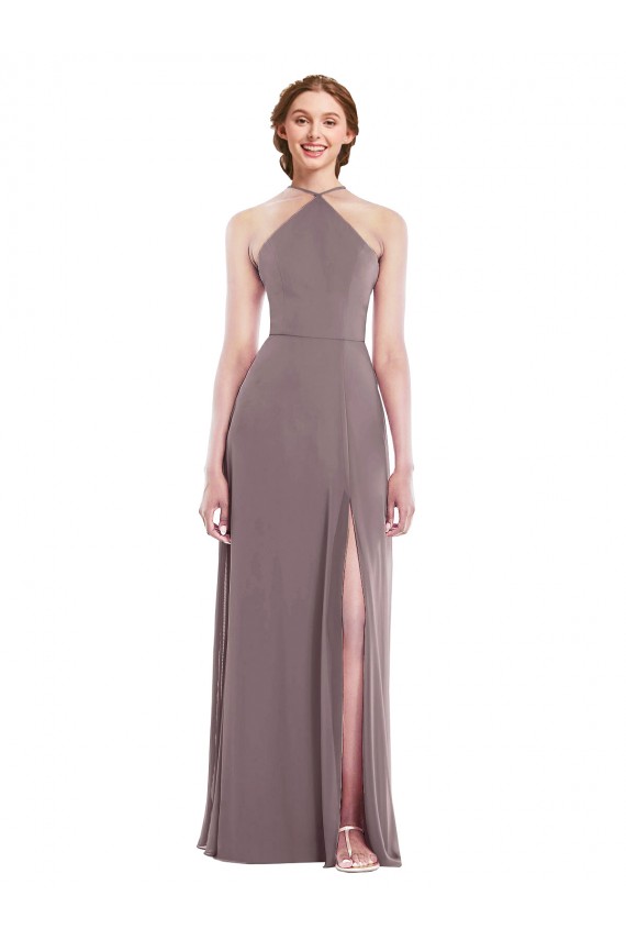Sleeveless Halter Neck Soft Chiffon Dusty Rose Long Formal Evening Gown / Bridesmaid Dress Adelaide