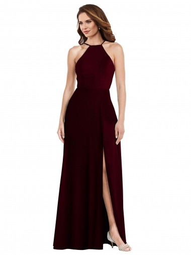 Sleeveless Halter Neck Soft Chiffon Burgundy Gold Long Semi Formal Evening Dress / Bridesmaid Dress Adelaide