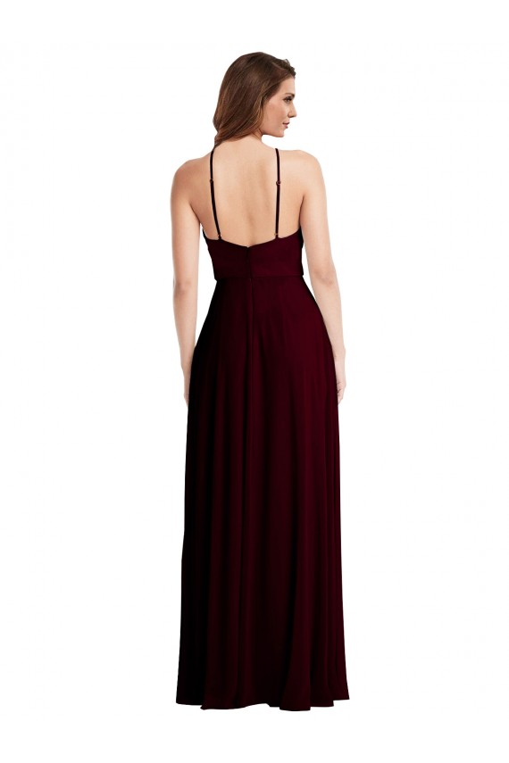 Sleeveless Halter Neck Soft Chiffon Burgundy Gold Long Semi Formal Evening Dress / Bridesmaid Dress Adelaide