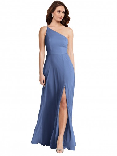 Sleeveless One Shoulder Soft Chiffon Windsor Blue Long Formal Evening Gown / Bridesmaid Dress Adelaide