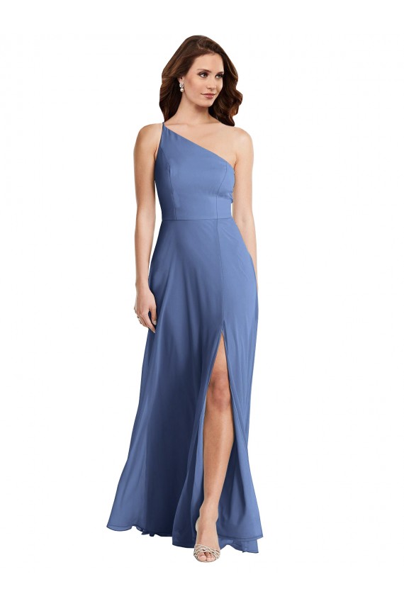 Sleeveless One Shoulder Soft Chiffon Windsor Blue Long Formal Evening Gown / Bridesmaid Dress Adelaide