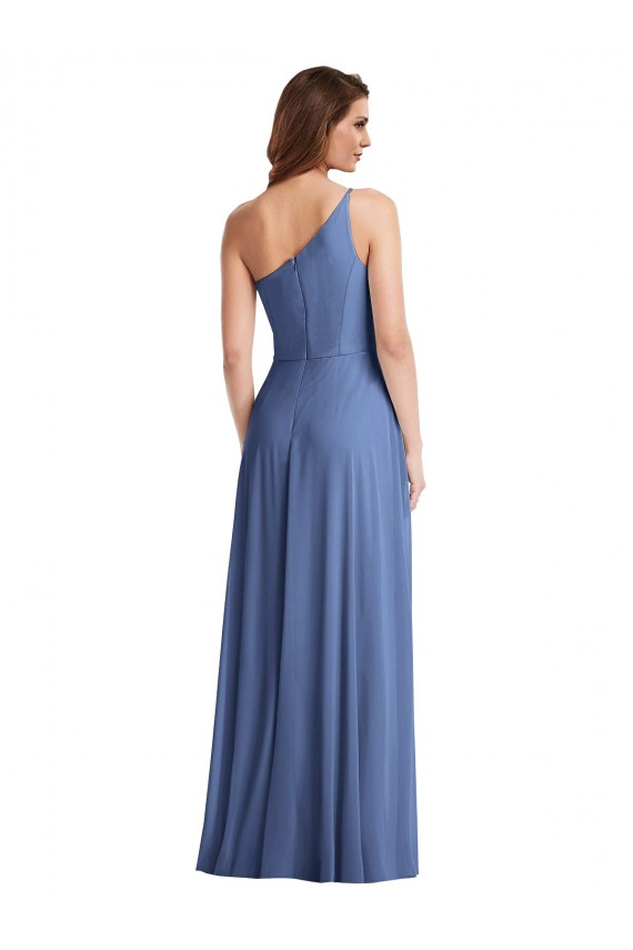 Sleeveless One Shoulder Soft Chiffon Windsor Blue Long Formal Evening Gown / Bridesmaid Dress Adelaide