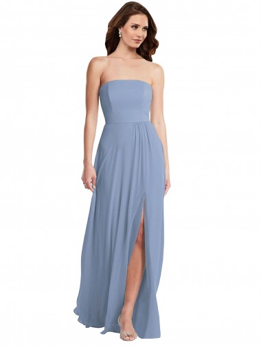 Sleeveless Strapless Soft Chiffon Dusty Blue Long Semi Formal Evening Dress / Bridesmaid Dress Adelaide