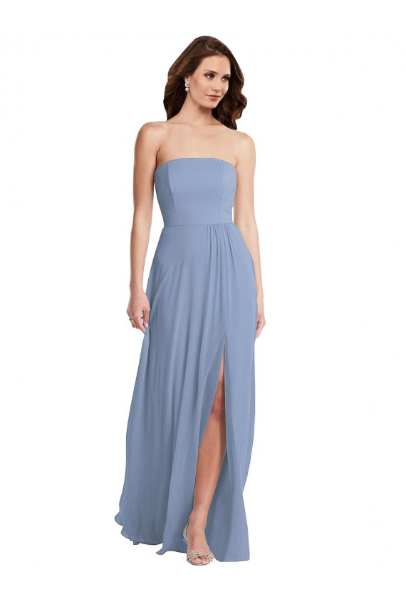 Sleeveless Strapless Soft Chiffon Dusty Blue Long Semi Formal Evening Dress / Bridesmaid Dress Adelaide
