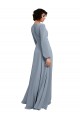 Long Sleeves V-Neck Soft Chiffon Dusty Blue Long Bridesmaid Dress / Formal Dress Adelaide