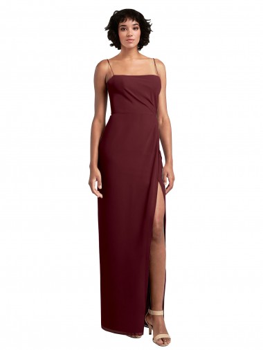 Sleeveless Square Neck Soft Chiffon Burgundy Gold Long Evening Dress / Bridesmaid Dress Adelaide