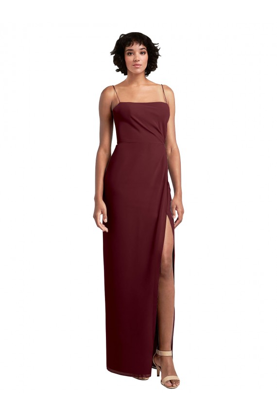 Sleeveless Square Neck Soft Chiffon Burgundy Gold Long Evening Dress / Bridesmaid Dress Adelaide