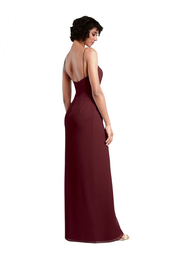 Sleeveless Square Neck Soft Chiffon Burgundy Gold Long Evening Dress / Bridesmaid Dress Adelaide