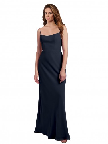 Sleeveless Scoop Neck Soft Chiffon Dark Navy Long Evening Dress / Bridesmaid Dress Adelaide