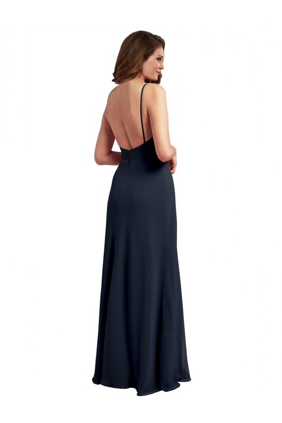 Sleeveless Scoop Neck Soft Chiffon Dark Navy Long Evening Dress / Bridesmaid Dress Adelaide