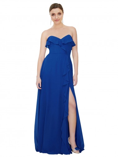 Sleeveless Strapless Soft Chiffon Royal Blue A-Line Long Bridesmaid Dress Adelaide