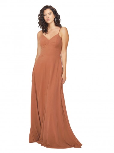 Sleeveless V-Neck Soft Chiffon Rosewood Long Bridesmaid Dress Adelaide