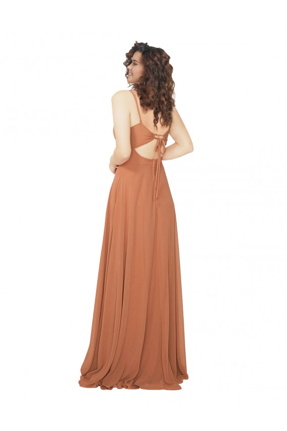 Sleeveless V-Neck Soft Chiffon Rosewood Long Bridesmaid Dress Adelaide