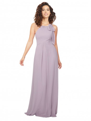 Sleeveless Halter Neck Chiffon Pink Glow Long Bridesmaid Dress / Evening Dress Adelaide
