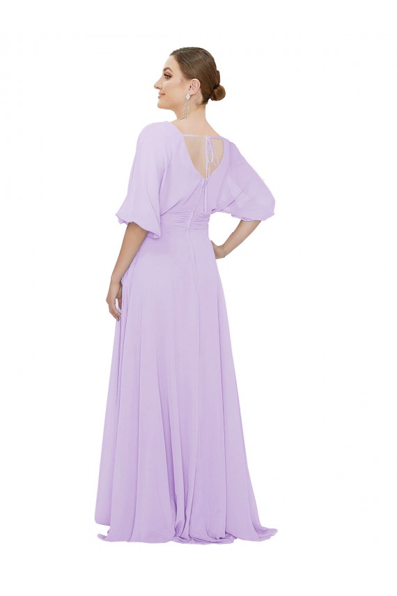 Half Sleeves V-Neck Lxue Chiffon Lilac Long Bridesmaid Dress Adelaide