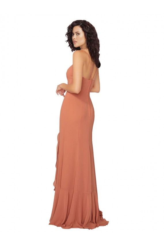 Sleeveless Square Neck Soft Chiffon Rosewood Long Bridesmaid Dress Adelaide